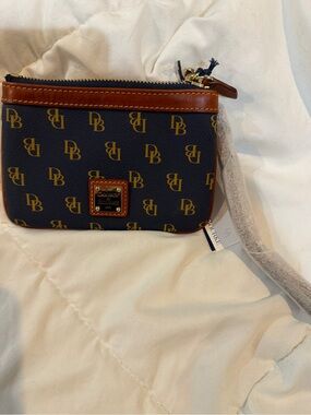 Dooney & Bourke Navy and Brown Signature Coin Wristlet